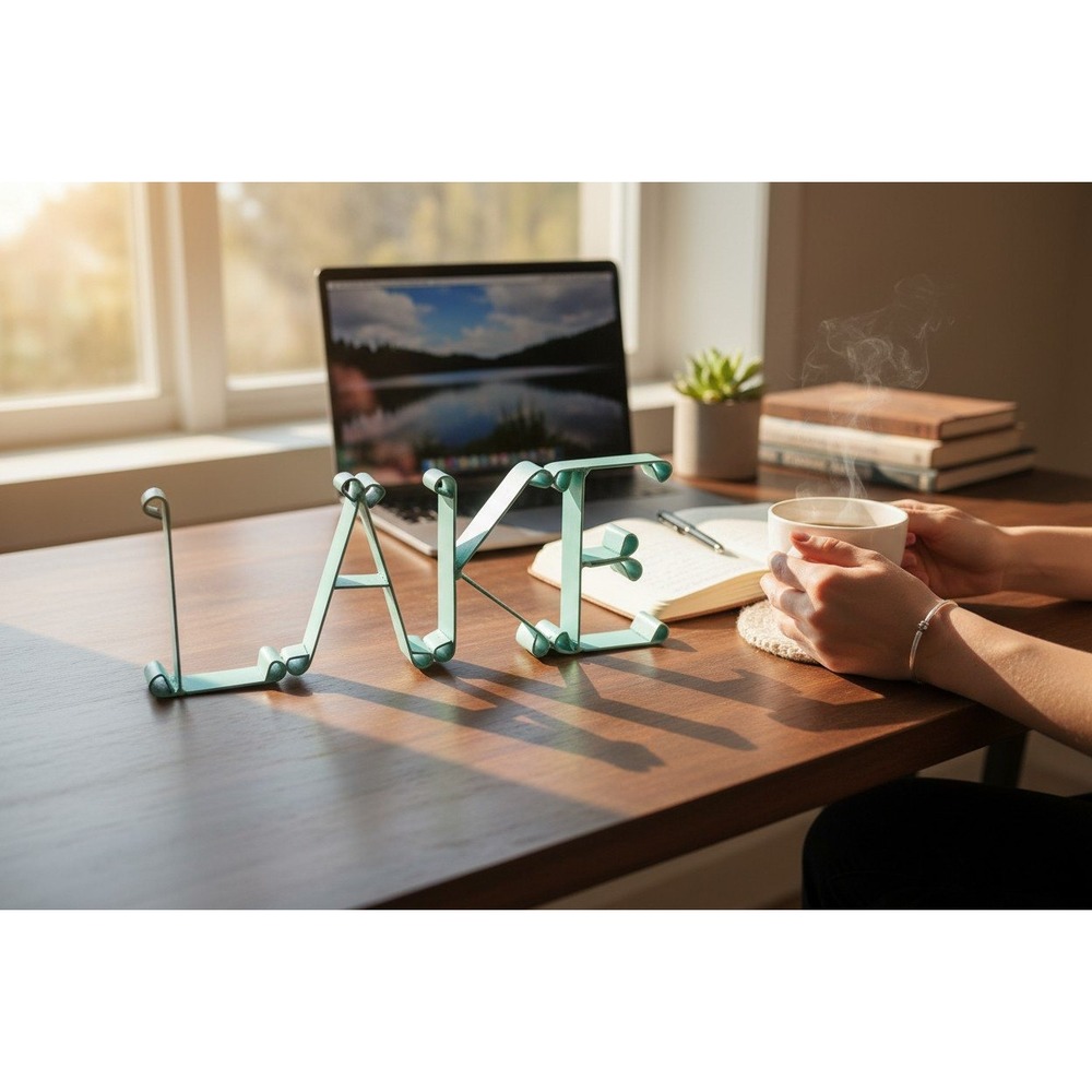 Metal LAKE Word Sign Home Decor OS Turquoise Teal Good Rustic Scrolled